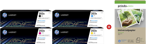 HP 203X czarny / cyan / magenta / żółty value pack + Prindo Green Recyclingpapier 500 Blatt