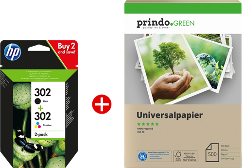 HP DeskJet 2130 All-in-One + Prindo Green Recyclingpapier 500 Blatt