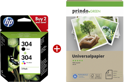 HP DeskJet 2632 All-in-One + Prindo Green Recyclingpapier 500 Blatt