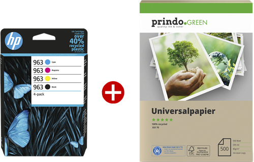 HP OfficeJet Pro 9015 All-in-One + Prindo Green Recyclingpapier 500 Blatt